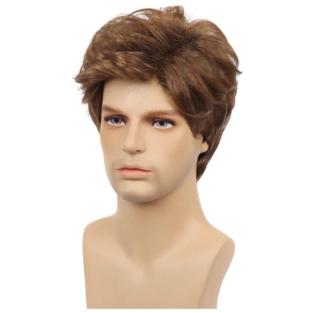 Salaibs Mens Brown Short Wig Side Part Natural Synthetic Male Hair Wigs for Daily Party Use - Image 3