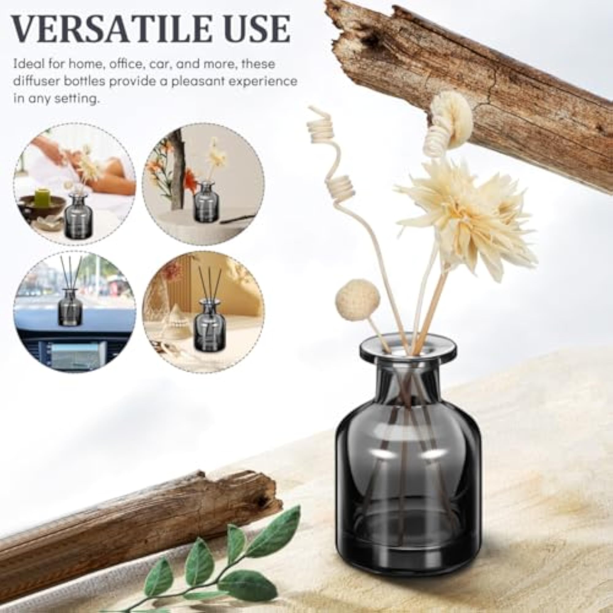 2 Pcs Glass Diffuser Bottles, Refillable Aromatherapy Jars