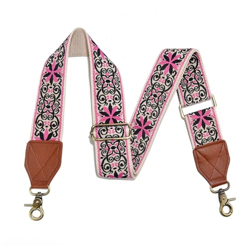 Image of LEMEDE Purse Strap,2 inch Leather End Shoulder Strap Adjustable Replacement,Retro Jacquard Multi-pattern Crossbody Bag Straps