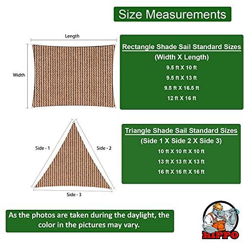 Image of HIPPO - Decorative - Triangle Sun Shade Sail - (80-85%) Sun Blockage - Attached SS Buckles (Beige-Black, 12 Feet X 12 Feet X 12 Feet)