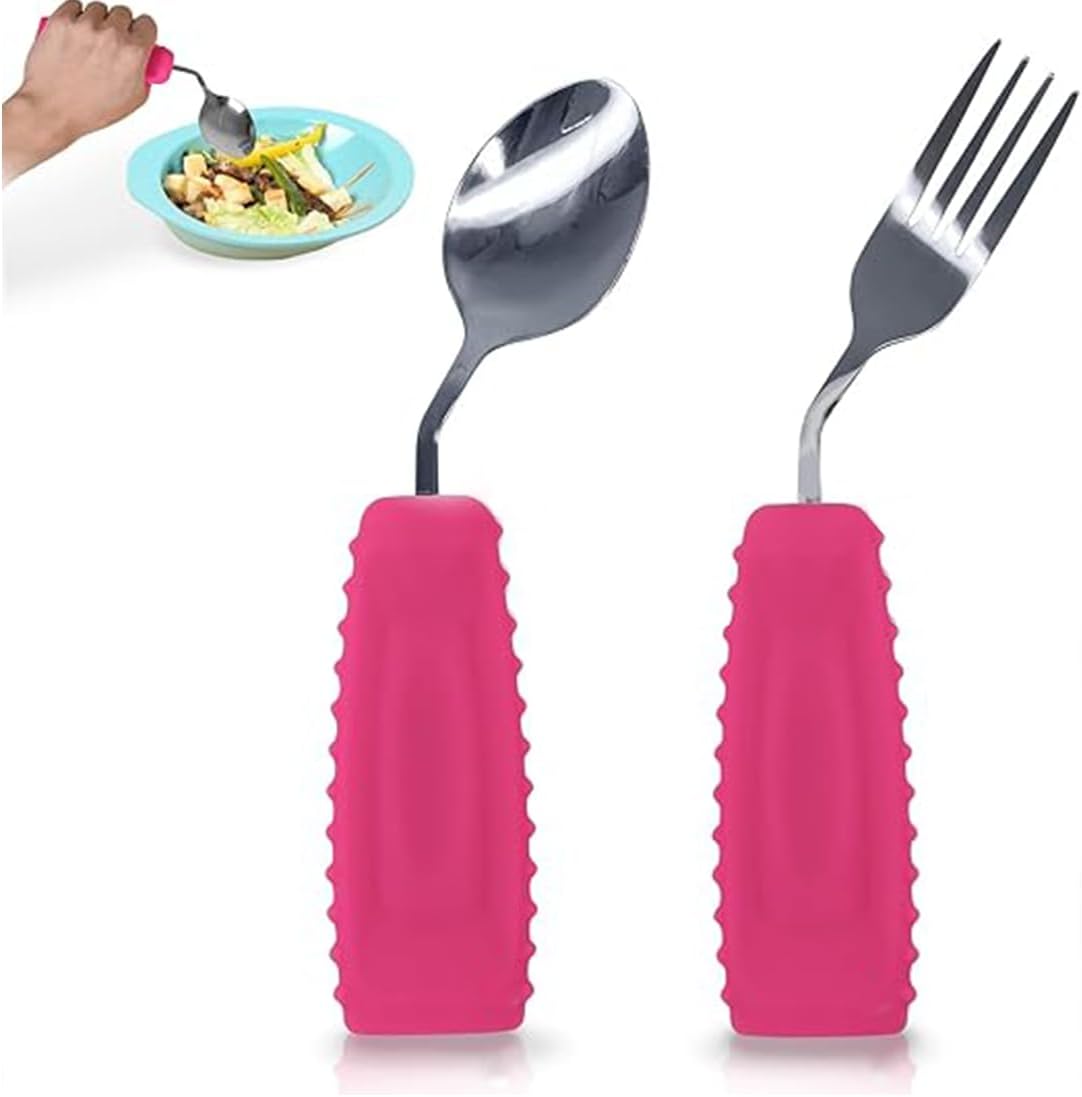 Adaptive Utensils Set for Hand Tremors,Arthritis and Parkinsons -Weighted Silverware with Non-Slip Handle to Easy Grip,Eating Flatware for Elderly Use (Left hand 1fork+1spoon=1set,Pink) Adaptive Utensils Set for Hand Tremors,Arthritis and Parkinsons -Weighted Silverware with Non-Slip Handle to Easy Grip,Eating Flatware for Elderly Use (Left hand 1fork+1spoon=1set,Pink)