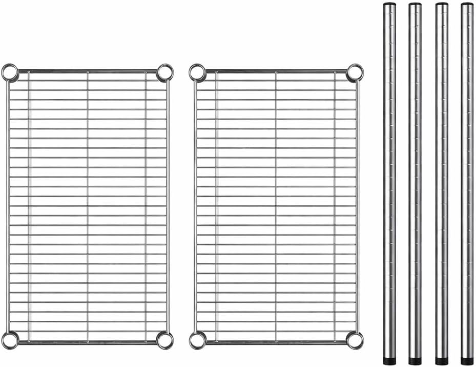 14''W x 72''L x 14''H Heavy-Duty Chrome Two-Shelf Kit with Posts for Storage and Organization, NSF-Certified Commercial Wire Rack Accessories for Kitchens, Garages, Utility Rooms and Retail Shelving