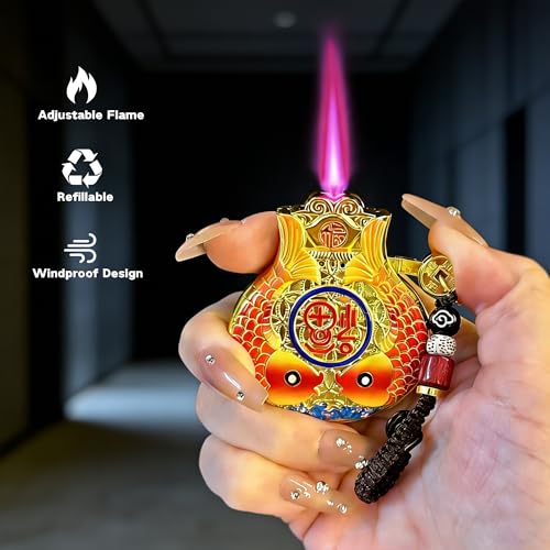 Encendedor de antorcha decorativo de pez koi diseño dorado y naranja miniatura 2