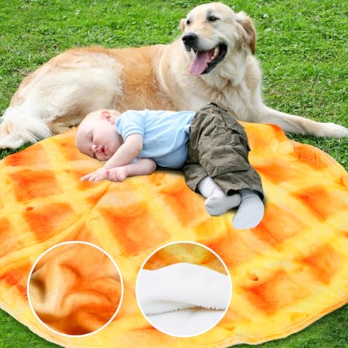 Image of Waffles Blanket for Kids, Funny Food Blanket, Novelty Gifts Soft Throw Blanket for Bed Couch or Travel - 49 inchs Orange