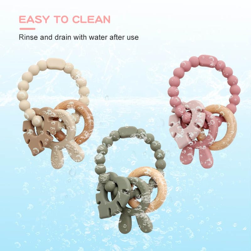 Image of | Bohemian Teether | Baby Teether | Sensory Exploration and Teething Relief | 100% Food-Grade Silicone Teether Toy | BPA Free | Chewbeads | Silicone with Beechwood Ring | (Tan)