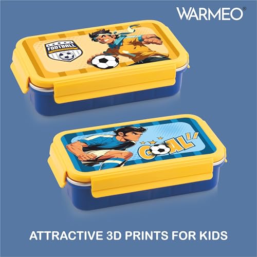 Image of WARMEO Cosmic 3D Print Insulated Lunch Box with Two Compartment BPA Free, Kids Lunch Box,Food Grade Ideal for School, Picnic,& Outdoor - 600 ml Football, Stainless Steel