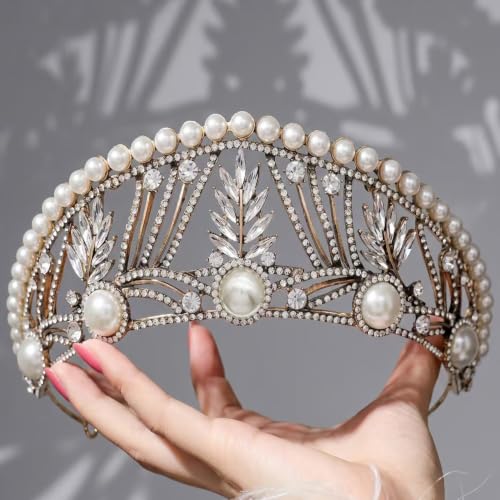 Corona de cumpleaños cómoda que no pesa con strass brillantes y perlas 3