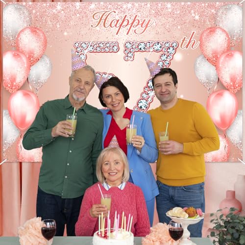 Image of Happy 57th Birthday Rose Gold Banner Cheers to 57 Years Old Backdrop Confetti Balloons Theme Decor for Women 57 Years Old Pink Birthday Party Decorations Bday Supplies Background Favors Gift Glitter