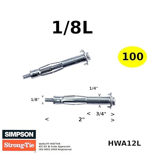 (Cantidad 100) Anclajes de pared huecos de 1/8L Heavy Duty Molly Bolt Zinc plateado 1/caja