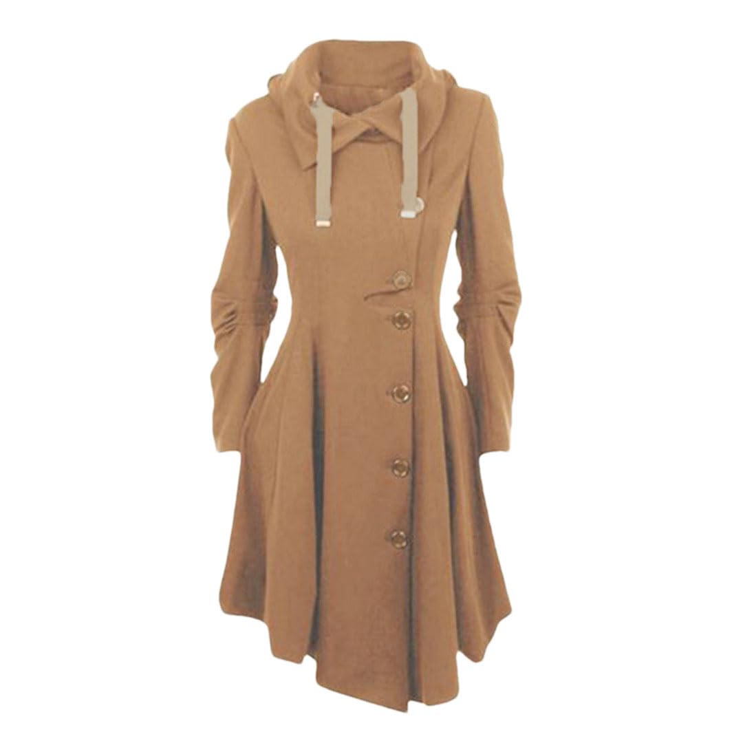 Tdvcpmkk Women's Coat And Trench Coat Long Slim Fit, Asymmetrical Lapel Buttoned Elegant Coat, Khaki9, M