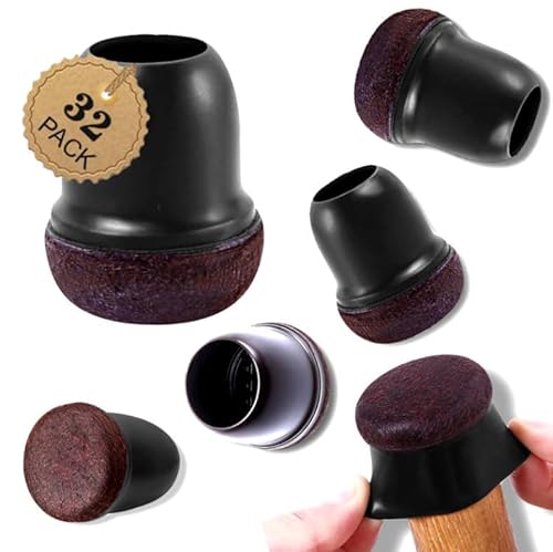 Ezprotekt Silikon-Filzgleiter für Stuhlbeine, Polster für Möbelbeine, Tischbeine, Sofa, kein Lärm, Keine Kratzer, klein, passend für Φ 13-20 mm Stuhlbeinkappen, Schwarz, 32 Stück