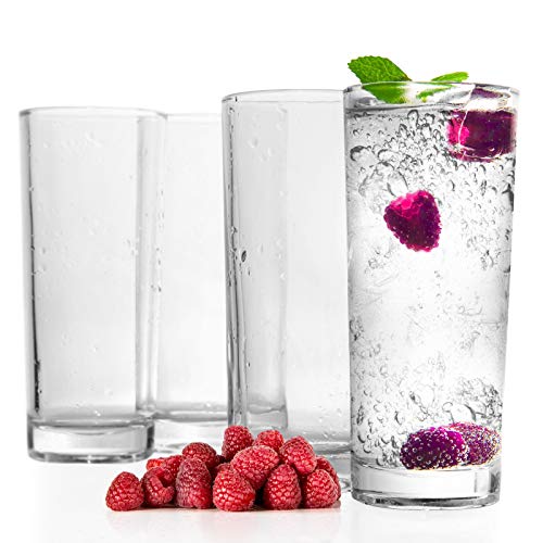 COYMOS Highball Glasses Drinking Heavy Base Tall Glass Tumbler Drinking Glasses Set of 4 for Water, Wine, Beer, Cocktails, Whiskey, Juice, Bars, Mixed Drinks - 11 Ounces