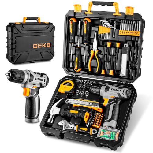 DEKO Cassetta Attrezzi Completa con Trapano Avvitatore Batteria 8V, 126 Pezzi Valigetta con Set Completo di Punte