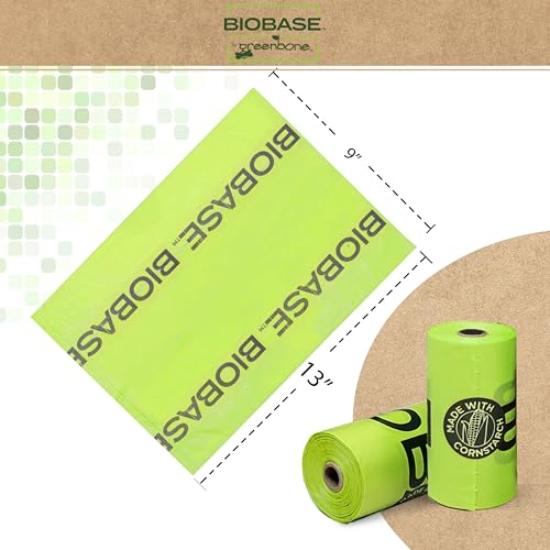 Image of Biobase by Greenbone Dog Poop Bags - 16 Rolls (192 Bags), Cornstarch-Based, Durable, Fits Most Dispensers