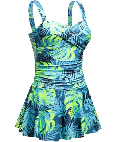Image of Aqua Eve One Piece Swim Dress Tummy Control Swimsuit with Skirt Modest Bathing Suit Vintage Swimdress