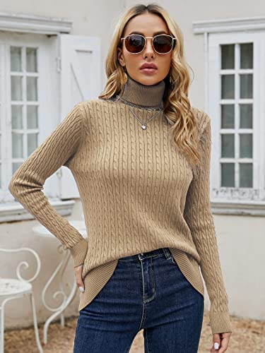 Image of SANGTREE Women's Cable Knit Sweater Long Sleeve Turtleneck Tops | Breathable and Warm Fabric Adapts to Climate Change,Making It Ideal for Autumn,Winter and Transitional Spring Days.