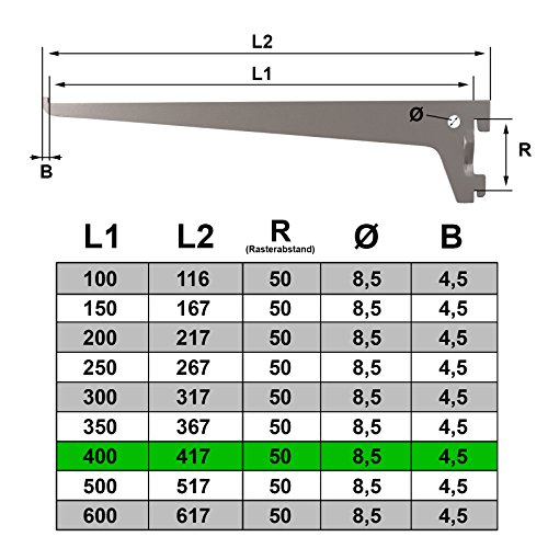 PRIOstahl® Regalträger 10 Stück - 400mm weiss 1-Reihig Regalsystem für Wandschiene Regalhalter