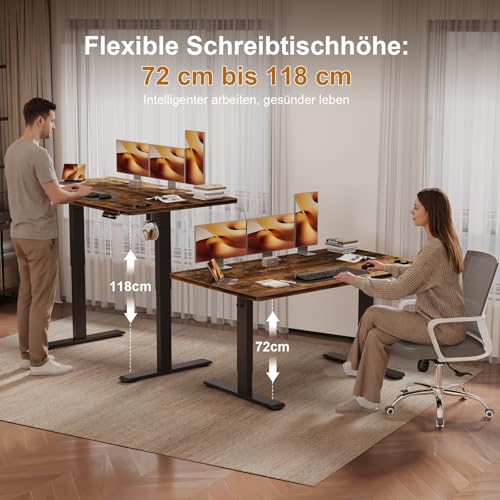 JUMMICO Höhenverstellbarer Schreibtisch 140×70 cm mit Kabelwanne & USB-A – Ansicht 6