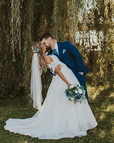 Facinoc Roses Artificial Flowers Blue Bouquet Box Set Fake Flowers For Diy Bridal Wedding Shower Centerpieces For Party Table Decorations Silk Floral Arrangements For Home Decor Indoor #TOP4