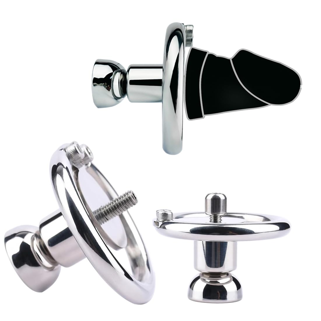 AAKOMA Dispositif de chasteté négatif masculin en acier inoxydable Cage de pénis Cage de ventilation plate avec gode réaliste noir Set Bondage Sex Toy (M gode, anneau de 40 mm)