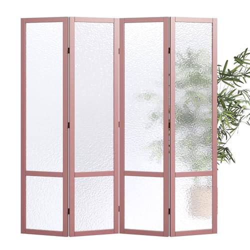 Acrylic Room Divider, 4-Panel Freestanding Partition Screen, Frosted Translucent Privacy Panel - Lightweight Modern Divider for Home Office Studio (Rose Gold, 4 Panels)