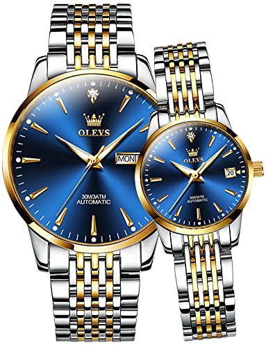 OLEVS Couple Pair Watches Set Men and Women Valentines Day Gifts Automatic Mechanical Self Winding Casual Dress His and Hers Watches