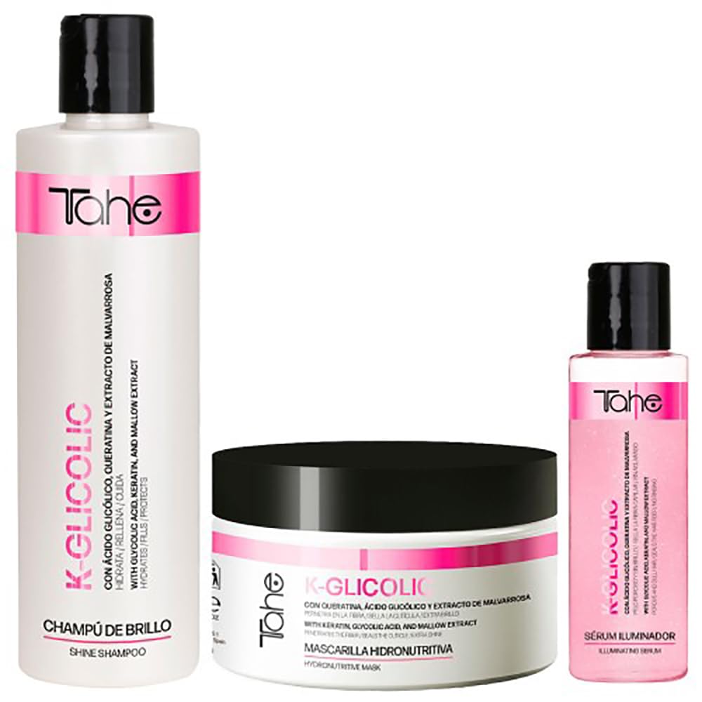 Tahe Pack Cuidado capilar completo con AHAs K-Glicolic | Champú 300 ml. + Mascarilla 300 ml + Sérum 100 ml.