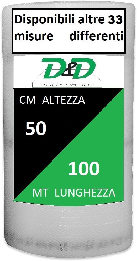 D. & D. Polystyrol Luftpolsterfolie für Verpackung und Versand – Made in Italy – Luftblasen zum Schutz, Polsterung, Verpackung von Gegenständen im Transport (H 50 cm x 100 m/l)