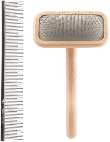 Chris Christensen Groomer's Bundle – 6 pulgadas gato / carding doble diente Buttercomb, pasadores de acero inoxidable, esquinas redondeadas – Mark