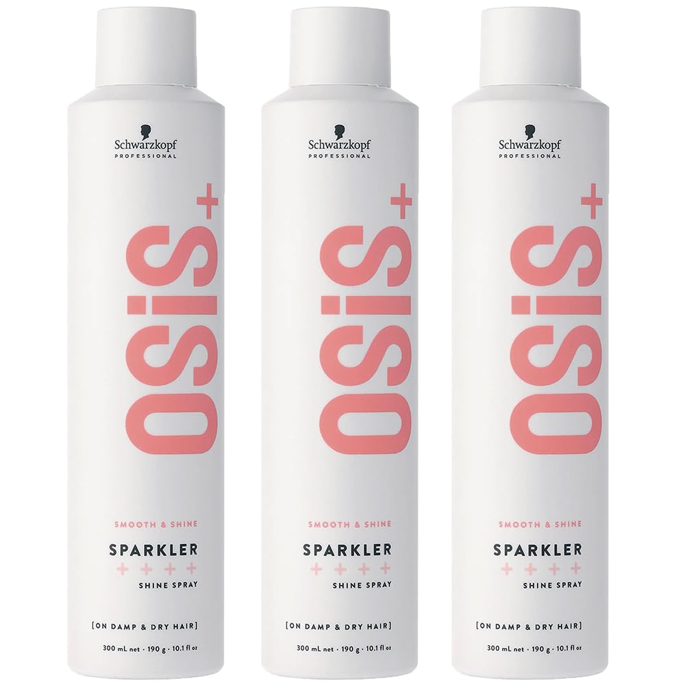 Schwarzkopf Professional OSiS Sparkler Glanzspray, ohne Silikon, thermischer Schutz, ohne Frizz, glänzend, Entwirrung, leichte Revitalisierung, 300 ml – 3 Stück