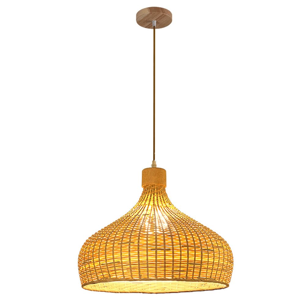 CHUNGYANG Boho Handwoven Pendant Lamp Bamboo Woven Pendant Light Natural Bamboo Shade Chandelier Light Fixture Rustic Farmhouse Entryway Hanging Lamp for Kitchen Island Dining Room Cafe Restaurant