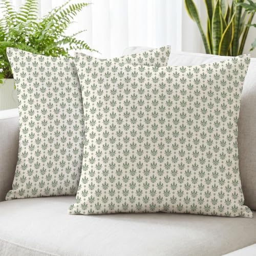 Hexagram Floral Pillow Covers 18x18, Vintage Green Throw Pillow C...