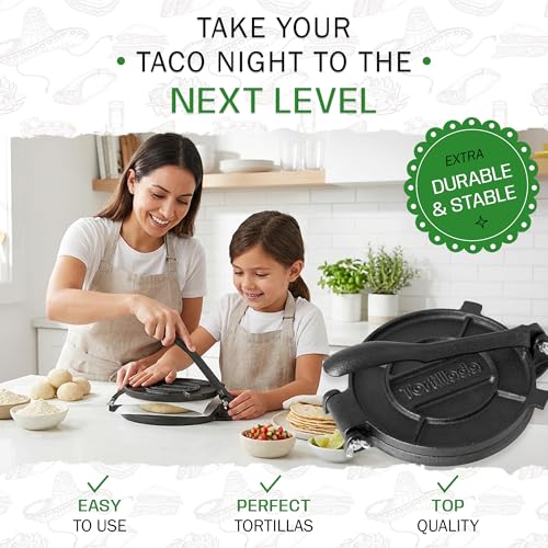 Image of Tortillada Cast Iron Tortilla Press With Recipes E-Book (25 Cm), Black