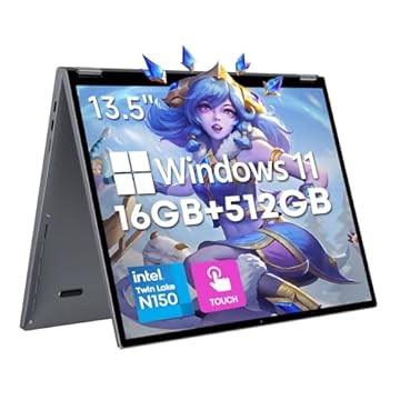 CHUWI FreeBook Laptop 2 em 1 de 13,5 polegadas, 16 GB LPDDR5 RAM 512 GB SSD, Intel N150 (até 3,6 GHz), FHD 2256 x 1504, SSD Expansão de 2 TB, laptops com tela sensível ao toque Windows 11, teclado