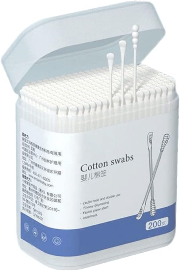 Kisangel 200Pcs Baby Cotton Swabs Paper Double-End Cotton Buds Cotton Ear Cleaners Safety Swabs Cleaning Sticks for Ear Nose Clean
