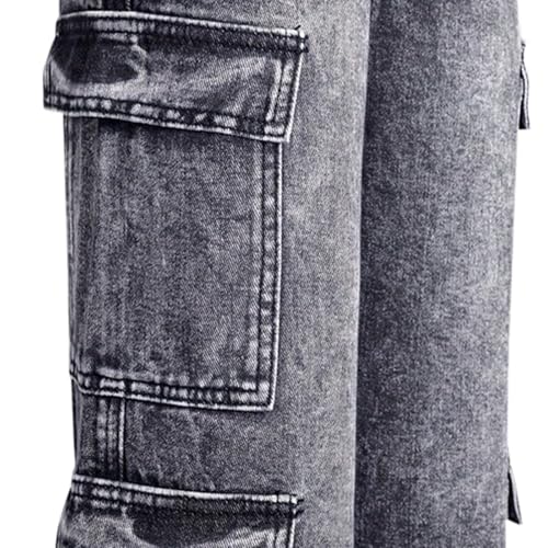 Cargo Jeans for Girls Wide Leg Elastic Waist 𝗩intage Denim Pants Streetwear 𝗛ip Hop Jeans with 𝗙𝐥ap Pocket3