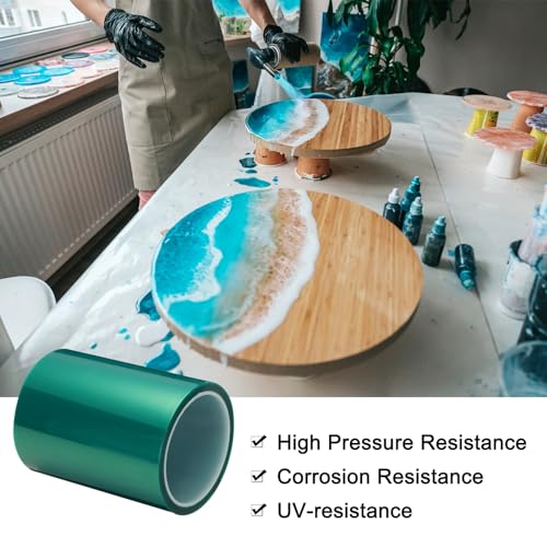 Image of MECCANIXITY Resin Tape Silicone Adhesive Tape High Temperature Resistance Easy Peeling Polyester for Epoxy Resin,River Tables,Craft,Remove Residue 5 Inch Wide 108FT Long(Green),Pack of 1