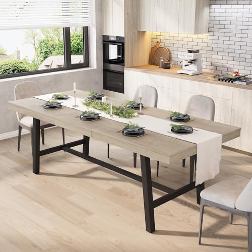 Image of GarveeHome 63-83 inch Extendable Dining Table, Industrial Rectangular Dining Room Table for 6-8 People, Expandable Kitchen Table with Heavy Duty Metal Frame for Dining Room, Kitchen & Parties, Grey