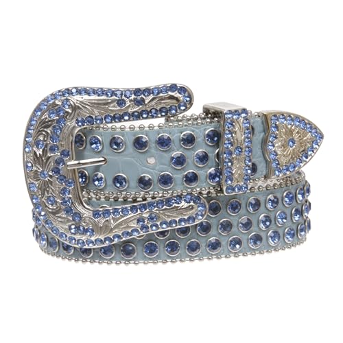 Western Cowgirl Faux Alligator Rhinestone Studded Leather Belt with Engraved Buckle2