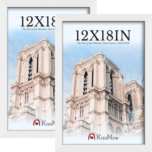 12x18 Poster Frame 2 Pack, Textured White Solid Wood Picture Frame, Wall Hanging