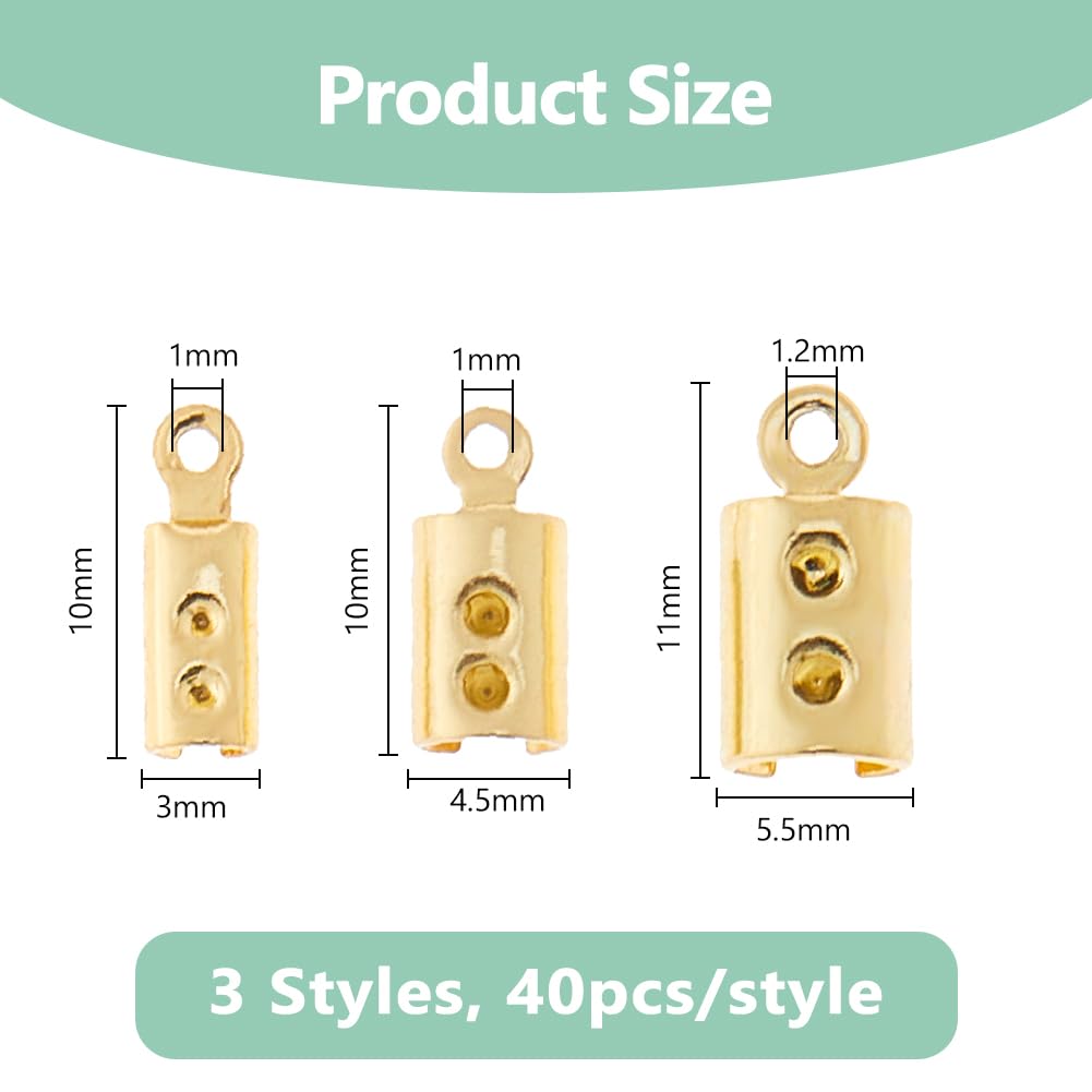 DICOSMETIC 120Pcs 3 Styles Fold Crimp Ends 304 Stainless Steel Fold Over Cord Ends Golden Ribbon Ending Clasp Tips Connectors for DIY Jewelry Making Necklaces Bracelets Tassel