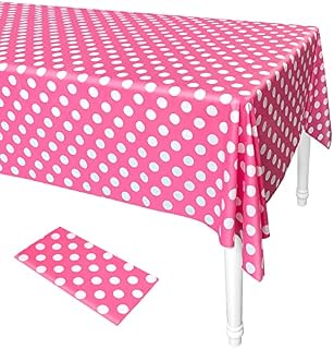 ELECLAND Pink Polka Dot Tablecloth Plastic Table Cover 137cmx274cm Pink Tablecloth Rectangle Table Cover Circus Tablecloth for Baby Shower Party Decor, Wedding, Birthday Party Decorations