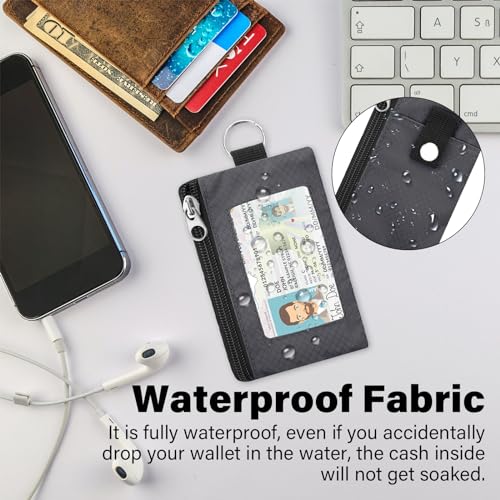 Image of Minimalist RFID Wallet with Lanyard, Multi-Functional ID Case with 2 Zipper Pockets and Key Chain for Men and Women, Tactical Badge Pouch Cards Holder, Coin Purse for Travel Sports-Gray