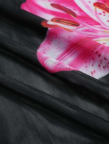 Image of ZAFUL Women's 3 Piece Floral Swimsuit Draped Neck Halter Bikini Tie Side Bathing Suit with Sheer Cover Up Skirt