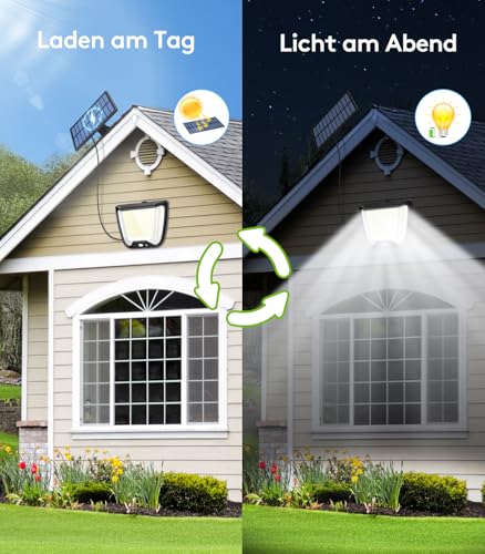 spqment Solarlampen Strahler Außen LED mit Bewegungsmelder - 288 LED Solar Aussen Lampe IP65 Wasserdichte Solarleuchte 270° Beleuchtungswinkel Aussenleuchte 3 Modi Solarlampe Garten für Hof Garage