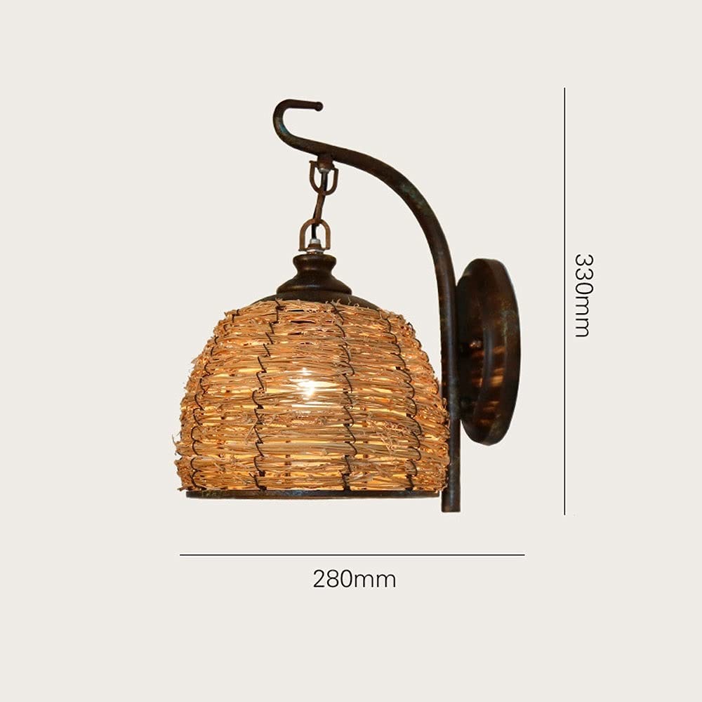 Lampada da parete retrò in stile mediterraneo Nido d'uccello Creativo rattan tessitura Lanterna da parete Sconce Tonalità di vimini Lampada da parete a gabbia E27 per interni per camera Soggiorno