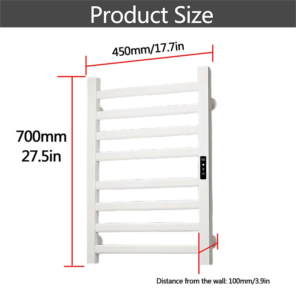 Nero Termoarredo Bagno,Bianco Montaggio A Parete Scaldasalviette Elettrico,8 Tondini Termoarredo Elettrico,Cronotermostato con Display Digitale,Bianca,No Punching