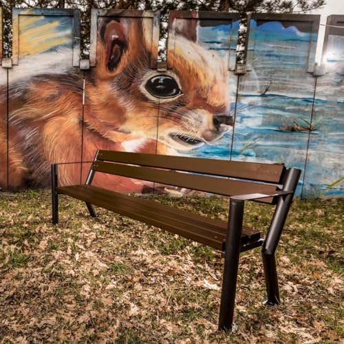 REKORD Banco de Jardín 185 x 59 x 76 cm Robusto de Parque de Metal y Madera con Respaldo Exterior Resistente a la Intemperie para Jardín Terraza Balcón o Patio – Gladiator ZP – Palisandro