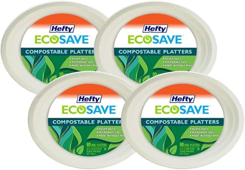 Hefty EcoSave - Platos ovalados desechables, hechos de materiales a base de plantas, resistentes y aptos para microondas, platos de papel ovalados