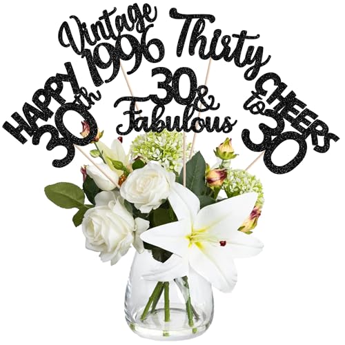 Image of 15 PCS Black 30th Birthday Centerpiece Sticks Thirty Happy 30th Vintage 1996 Table Flower Centerpieces Sticks Cheers to 30 Fabulous Floral Decorations for 30th Birthday Party Supplies